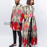 Red African Print Long Transformer Dress, African Couples Outfit, Valentines Day gift For Her,