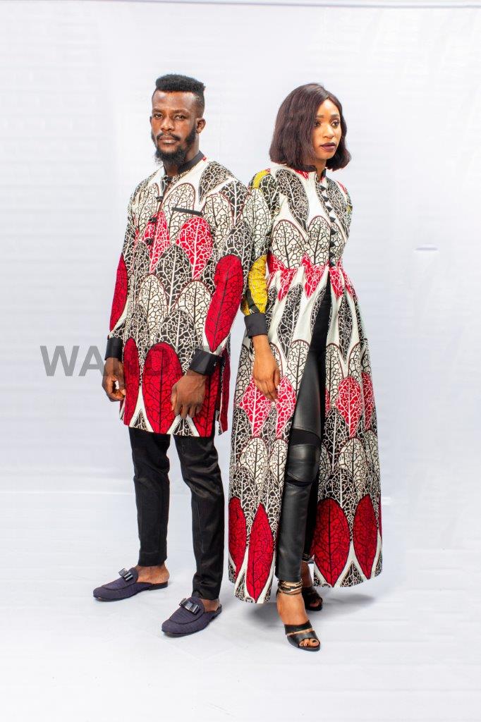 Red African Print Long Transformer Dress, African Couples Outfit, Valentines Day gift For Her,