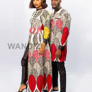 Red African Print Long Transformer Dress, African Couples Outfit, Valentines Day gift For Her,