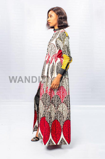 Red African Print Long Transformer Dress, African Couples Outfit, Valentines Day gift For Her,