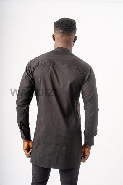 Black and Gold Snake Skin Half Collar Shirt, African Men Shirt, African Mens Clothing