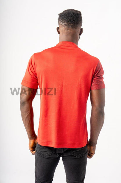 Red Tshirt with Ankara African Map Badge, African Print TShirt, African Men Clothing