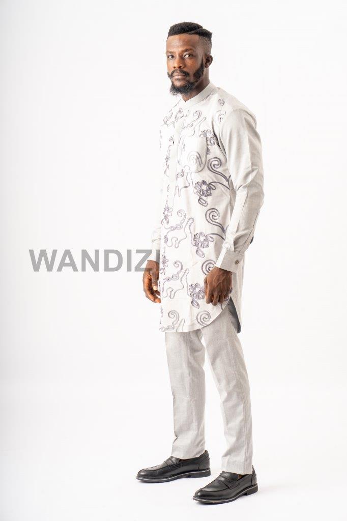 Light Gray Embellished Suit,  African Men Clothing, African Mens Wear, African Wedding Men,