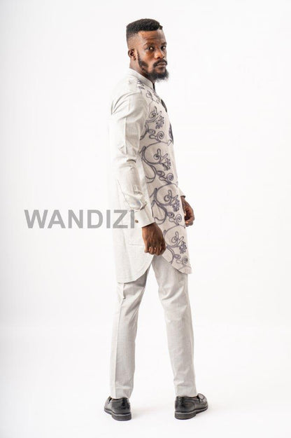 Light Gray Embellished Suit,  African Men Clothing, African Mens Wear, African Wedding Men,