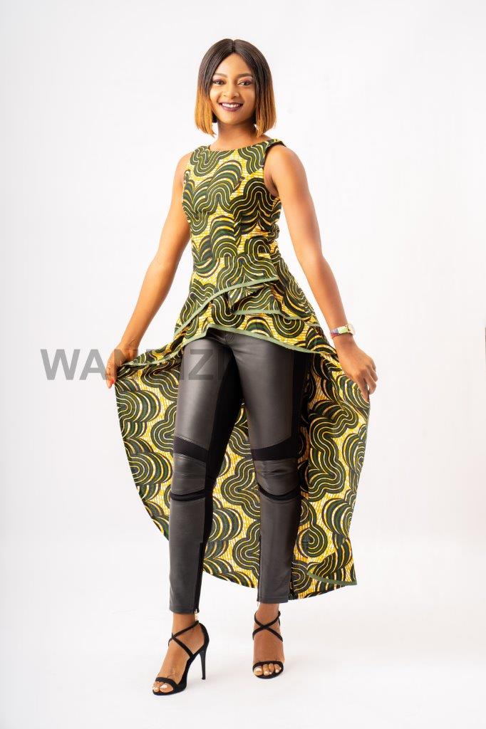 Green Asymmetrical Peplum Top, Irregular Layered Peplum Top, High Low Peplum Top