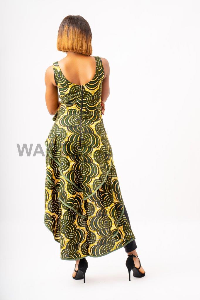 Green Asymmetrical Peplum Top, Irregular Layered Peplum Top, High Low Peplum Top