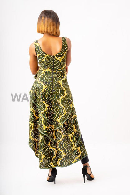 Green Asymmetrical Peplum Top, Irregular Layered Peplum Top, High Low Peplum Top