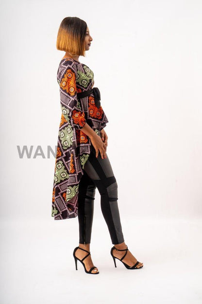 Multicoloured Asymmetrical Peplum Top, V-Neck Peplum Top, High Low Peplum Top