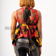 Lace and African Print Hankerchief Sexy Top, Ankara Top, African Print Top