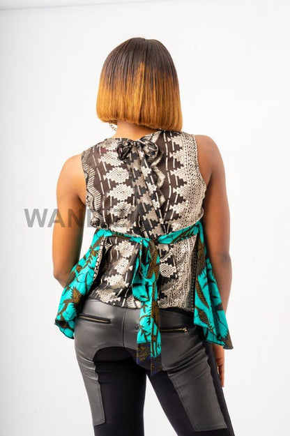 Lace and African Print Hankerchief Sexy Top, Ankara Top, African Print Top