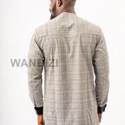 Tartan Gray African Suit with Velvet Accents, African Men Clothing, African Mens Suit