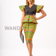 Peplum Kente Skirt Suit, African Print Peplum Top, Pencil Skirt, Kente 2piece Skirt Set