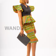 Peplum Kente Skirt Suit, African Print Peplum Top, Pencil Skirt, Kente 2piece Skirt Set