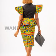 Peplum Kente Skirt Suit, African Print Peplum Top, Pencil Skirt, Kente 2piece Skirt Set