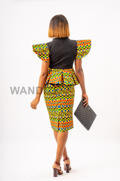 Peplum Kente Skirt Suit, African Print Peplum Top, Pencil Skirt, Kente 2piece Skirt Set