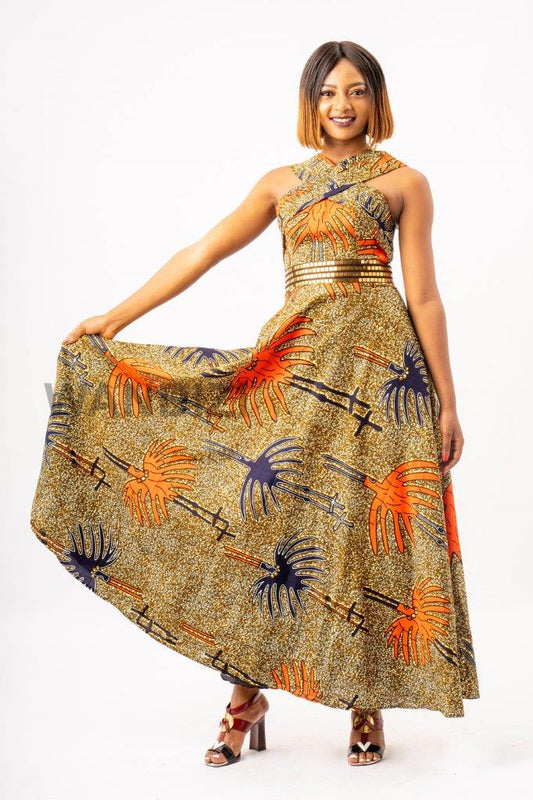 Criss Cross African Print Maxi Dress, Ankara Maxi Dress, African Clothing for Women
