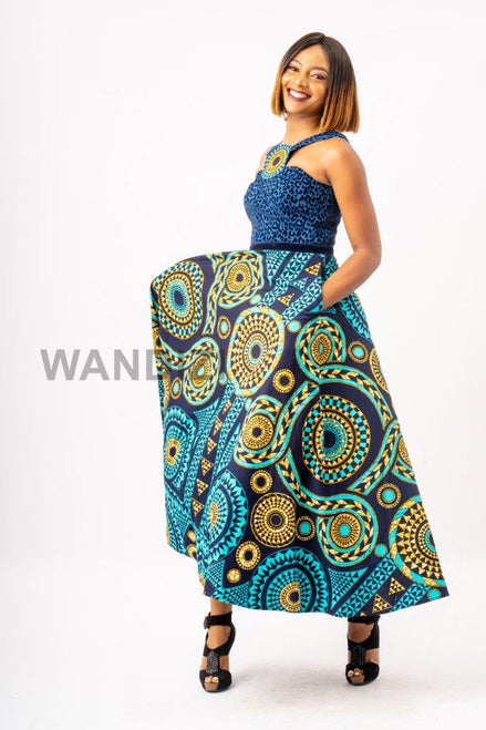 Teal Blue Ankara and Leopard Print Maxi Dress, Ankara Maxi Dress, African Clothing for Women