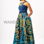 Teal Blue Ankara and Leopard Print Maxi Dress, Ankara Maxi Dress, African Clothing for Women