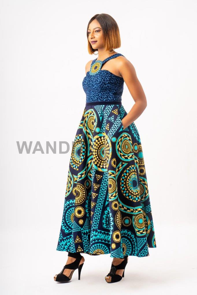 Teal Blue Ankara and Leopard Print Maxi Dress, Ankara Maxi Dress, African Clothing for Women