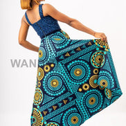 Teal Blue Ankara and Leopard Print Maxi Dress, Ankara Maxi Dress, African Clothing for Women