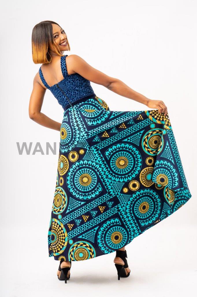 Teal Blue Ankara and Leopard Print Maxi Dress, Ankara Maxi Dress, African Clothing for Women