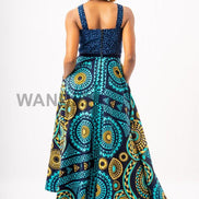 Teal Blue Ankara and Leopard Print Maxi Dress, Ankara Maxi Dress, African Clothing for Women