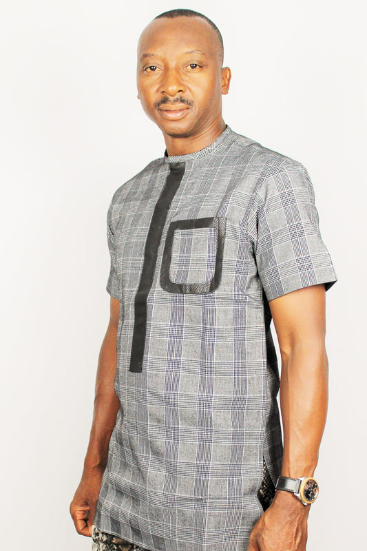 Black and White Plaid Dress Shirt, Wandizi Black and White Tartan Shirt, African Men Clothing,