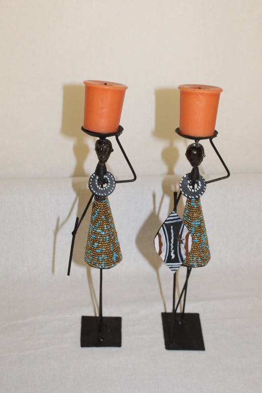 2pc Couple Metal figurines, African Decor, Metal Figurines