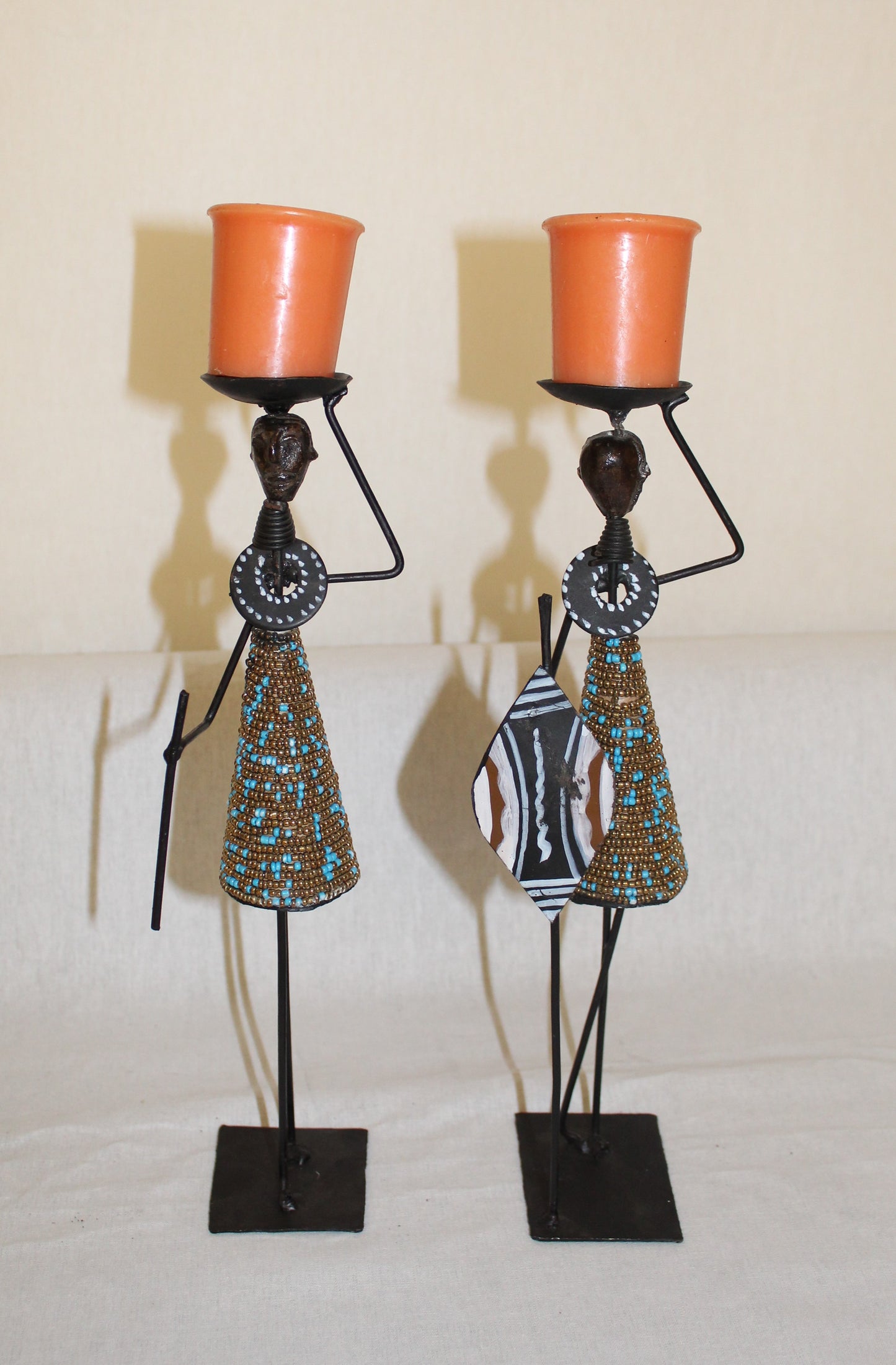 2pc Couple Metal figurines, African Decor, Metal Figurines