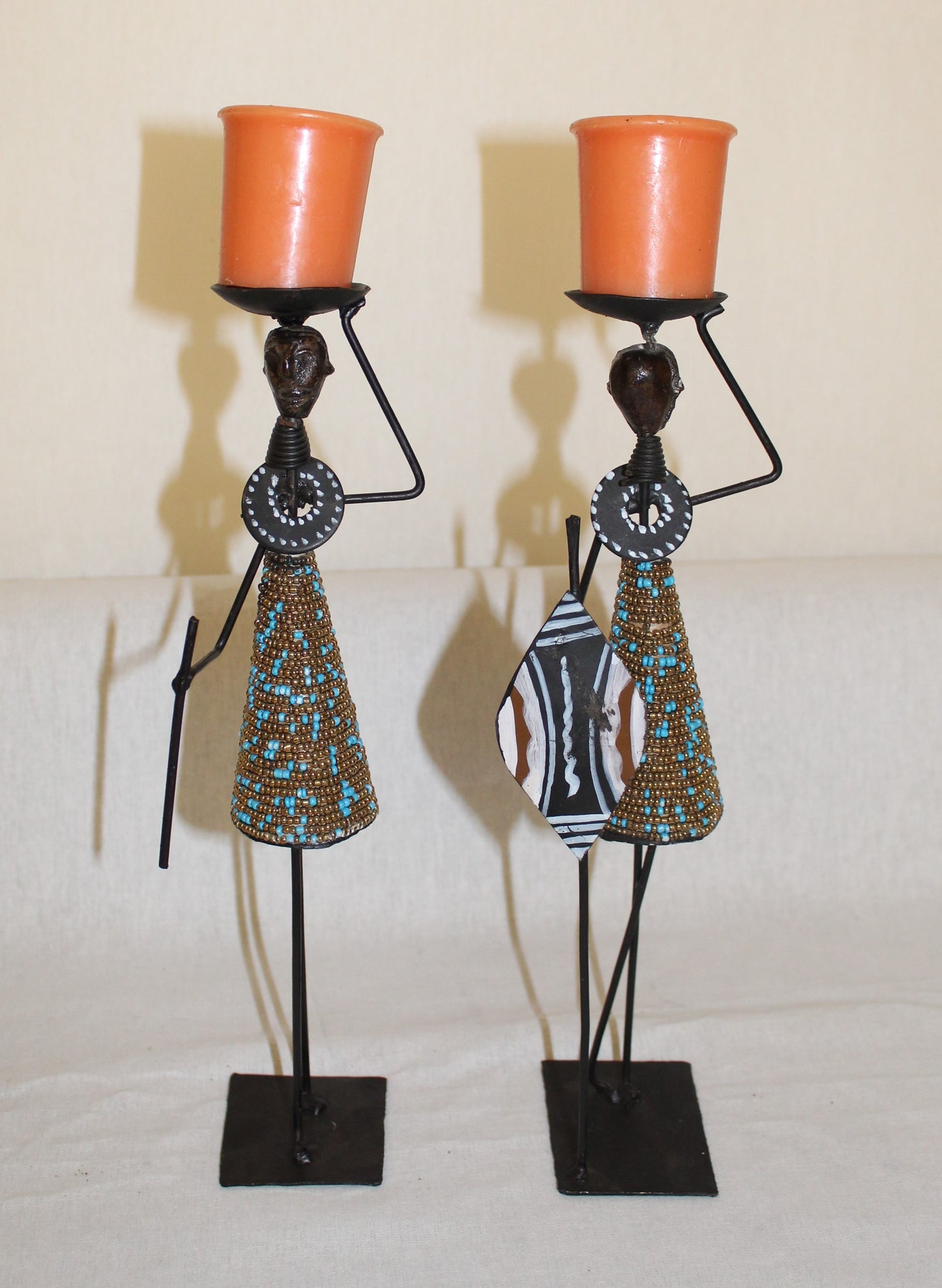 2pc Couple Metal figurines, African Decor, Metal Figurines