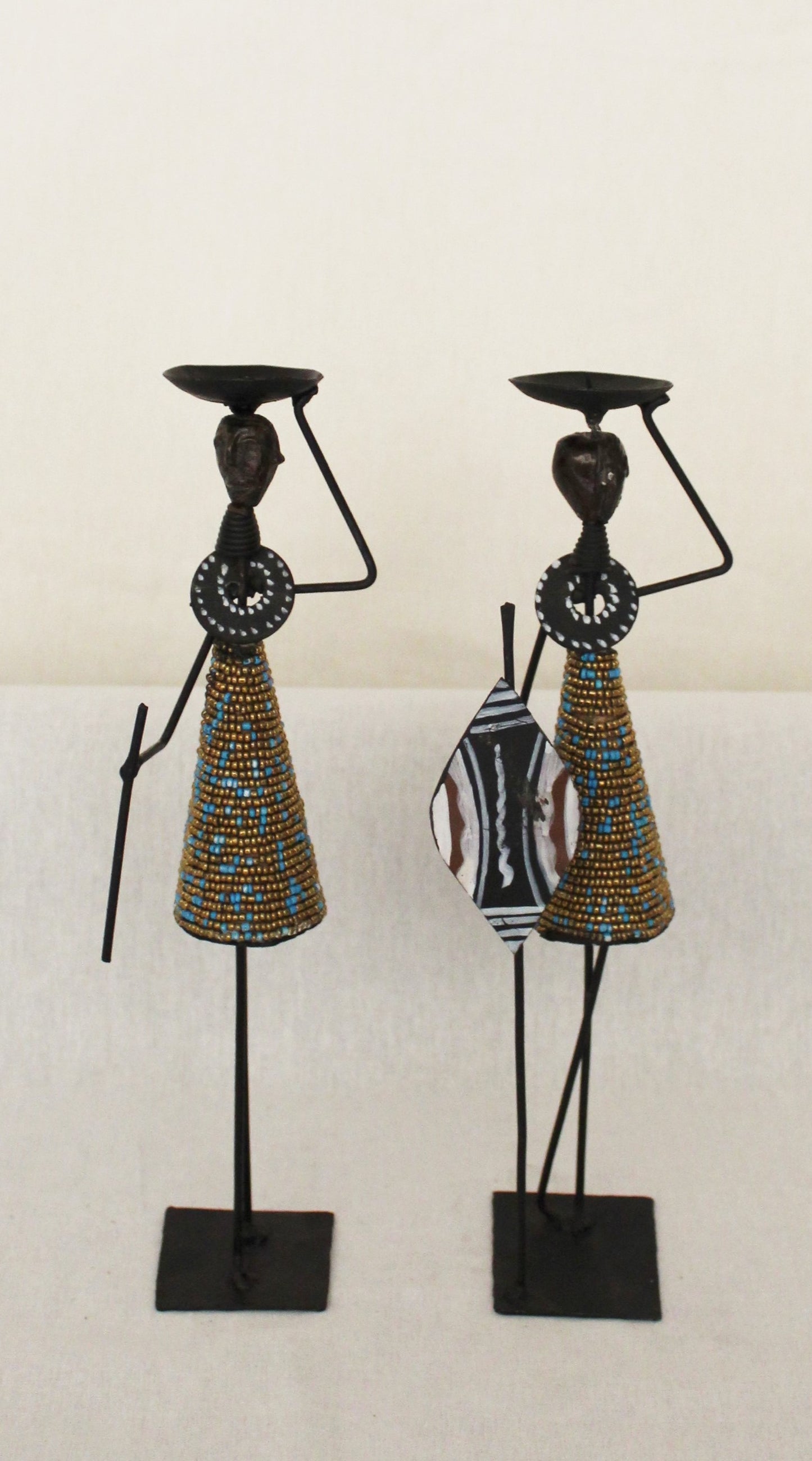 2pc Couple Metal figurines, African Decor, Metal Figurines