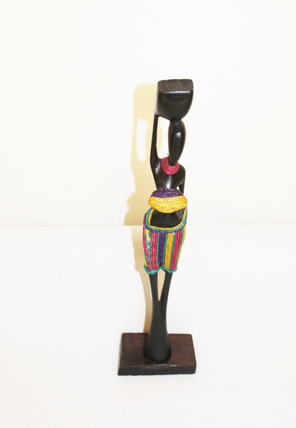 Beaded Wooden Female Figurine, African Decor, Wooden Figurines. Home Decor