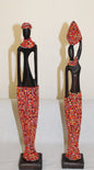 2pc Couple Beaded Wooden Figurines, African Decor, Wooden Figurines. Home Decor