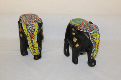 2pc Couple Beaded Wooden Elephant Figurines, African Decor, Wooden Figurines. Home Decor