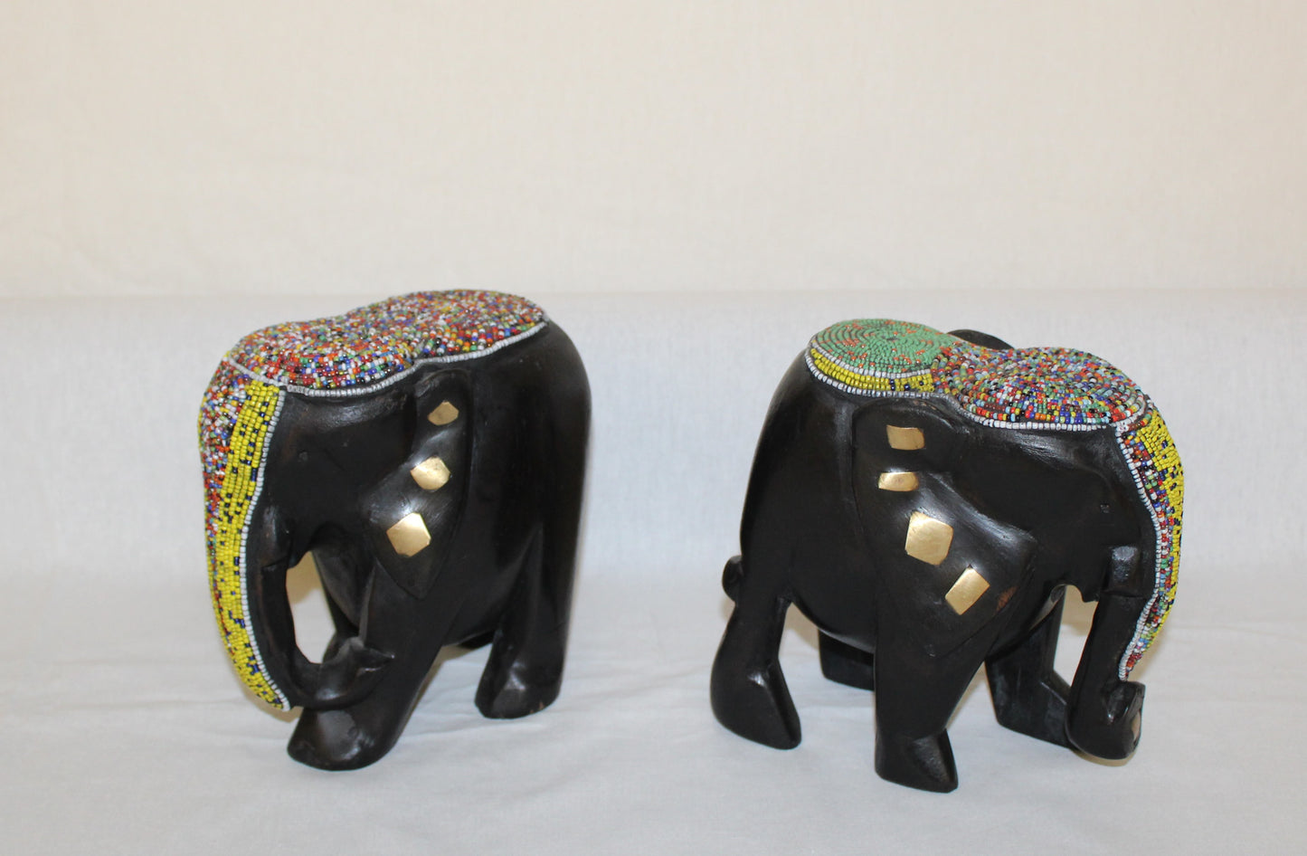 2pc Couple Beaded Wooden Elephant Figurines, African Decor, Wooden Figurines. Home Decor