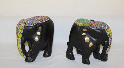 2pc Couple Beaded Wooden Elephant Figurines, African Decor, Wooden Figurines. Home Decor