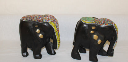 2pc Couple Beaded Wooden Elephant Figurines, African Decor, Wooden Figurines. Home Decor