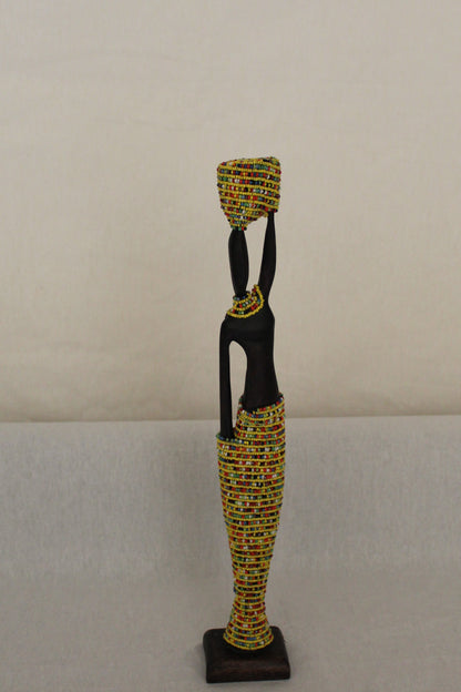 2pc Couple Beaded Wooden Figurines, African Decor, Wooden Figurines. Home Decor