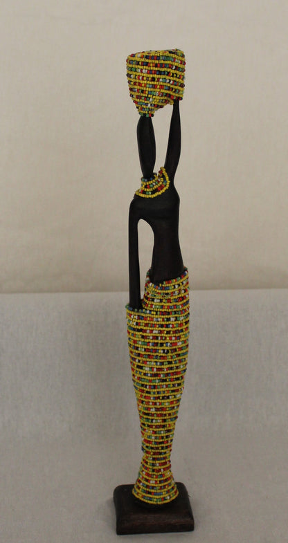 2pc Couple Beaded Wooden Figurines, African Decor, Wooden Figurines. Home Decor