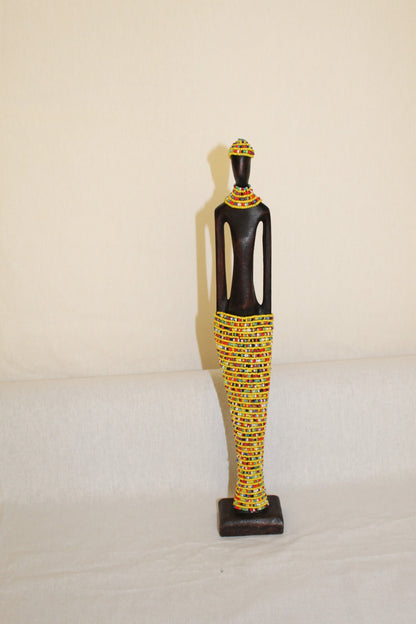 2pc Couple Beaded Wooden Figurines, African Decor, Wooden Figurines. Home Decor