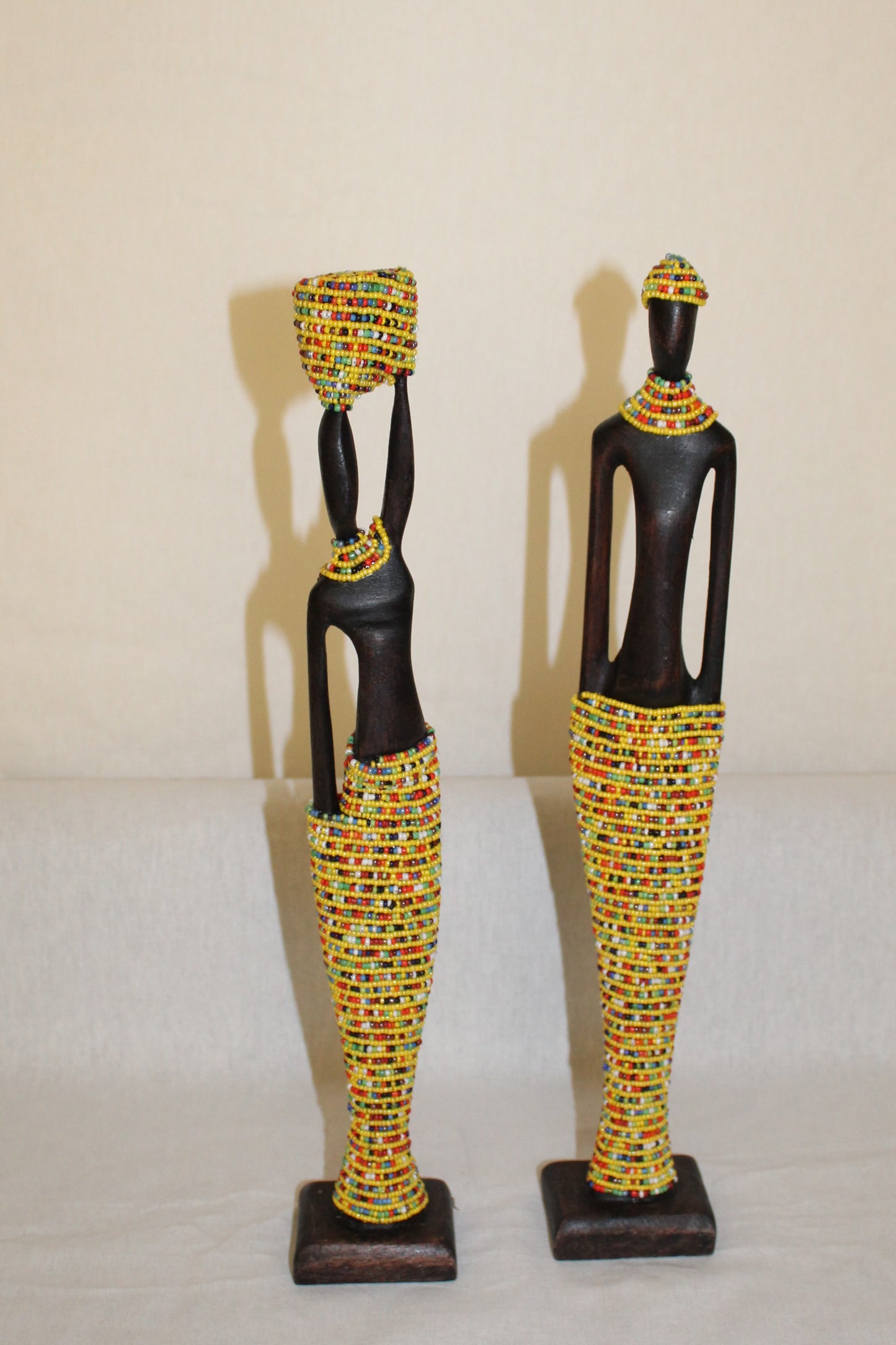 2pc Couple Beaded Wooden Figurines, African Decor, Wooden Figurines. Home Decor