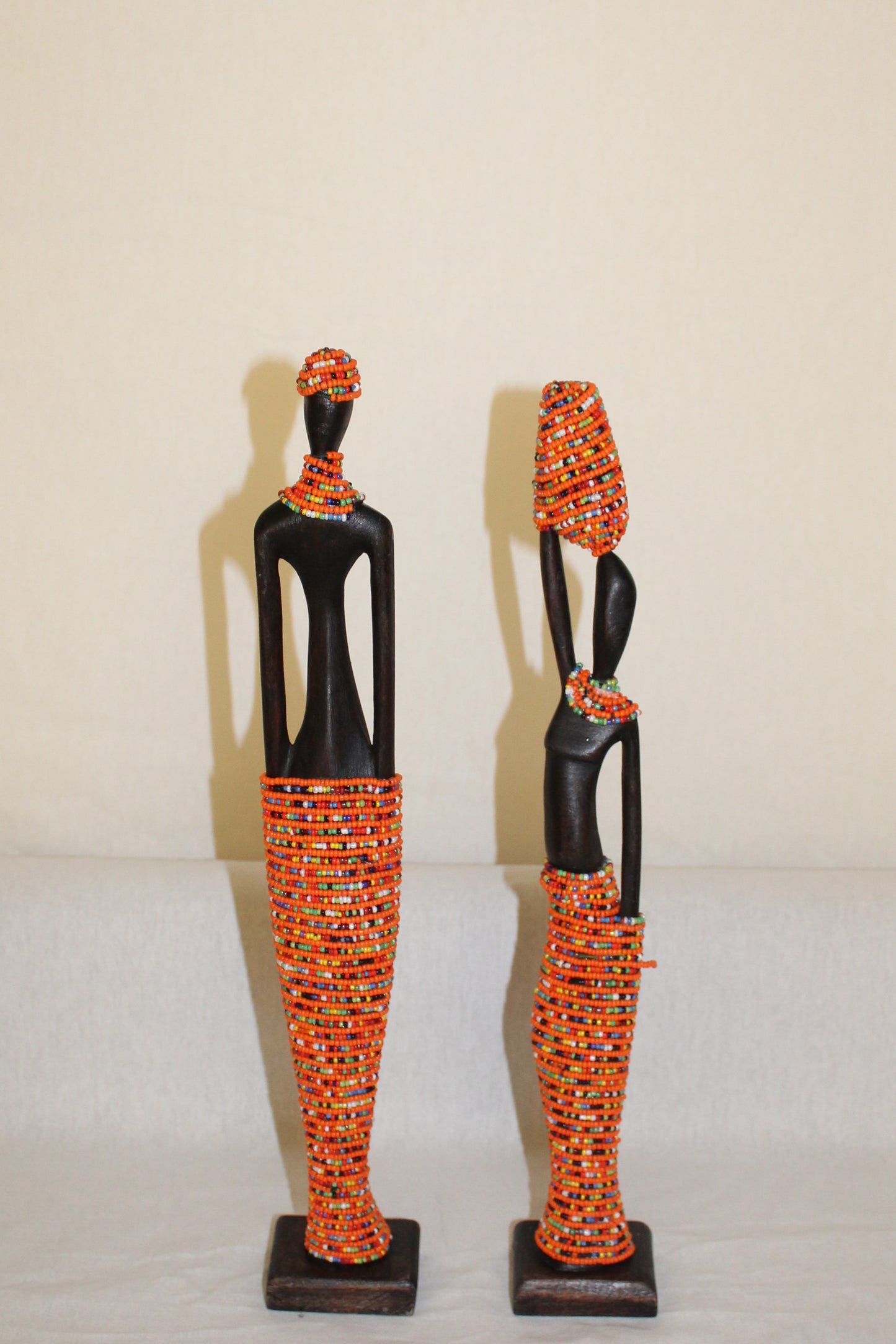 2pc Couple Beaded Wooden Figurines, African Decor, Wooden Figurines. Home Decor