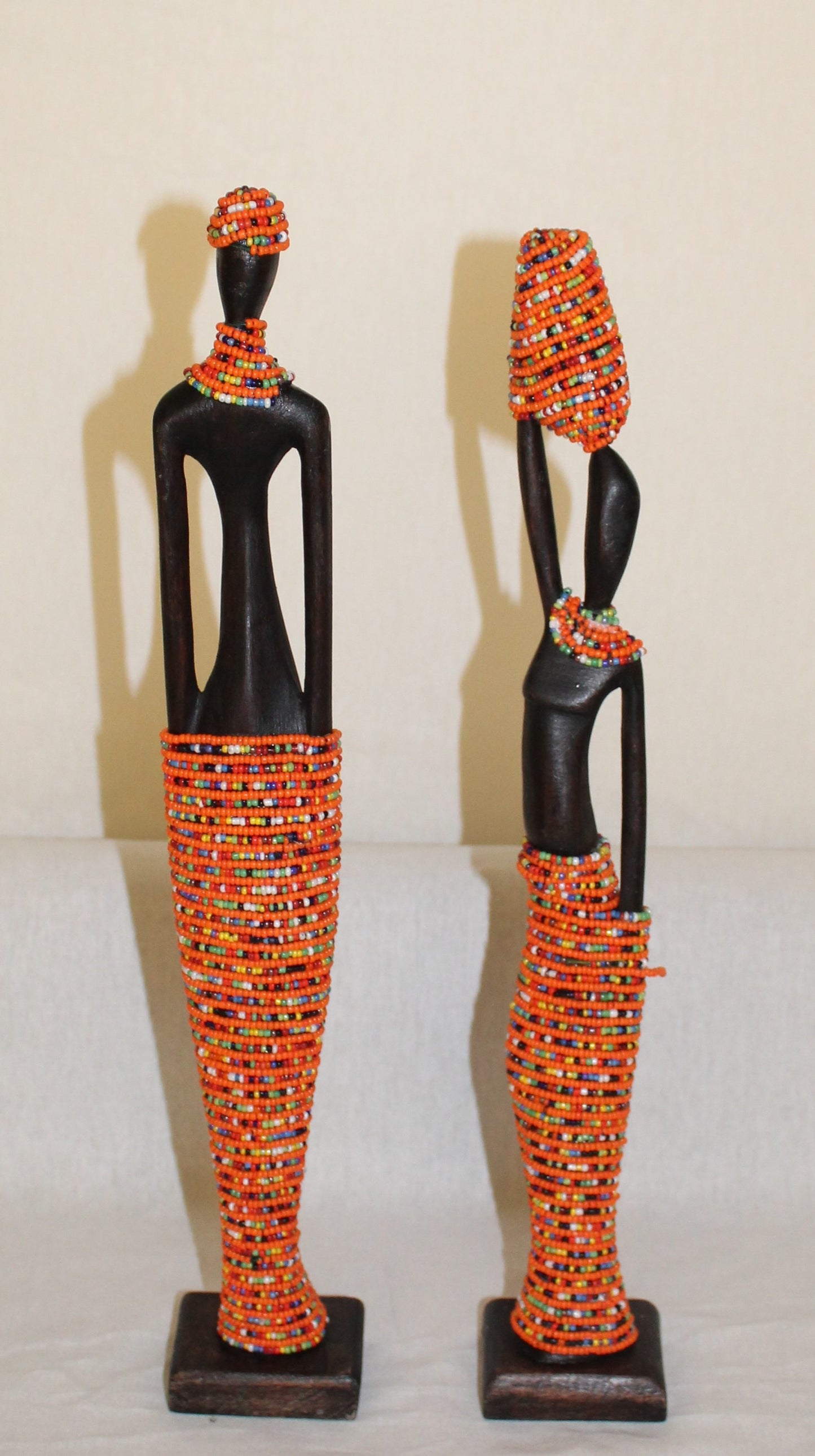 2pc Couple Beaded Wooden Figurines, African Decor, Wooden Figurines. Home Decor