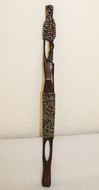 2pc Couple Beaded Wooden Figurines, African Decor, Wooden Figurines. Home Decor