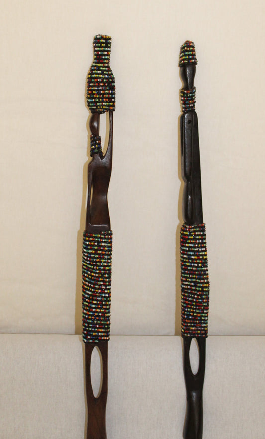 2pc Couple Beaded Wooden Figurines, African Decor, Wooden Figurines. Home Decor