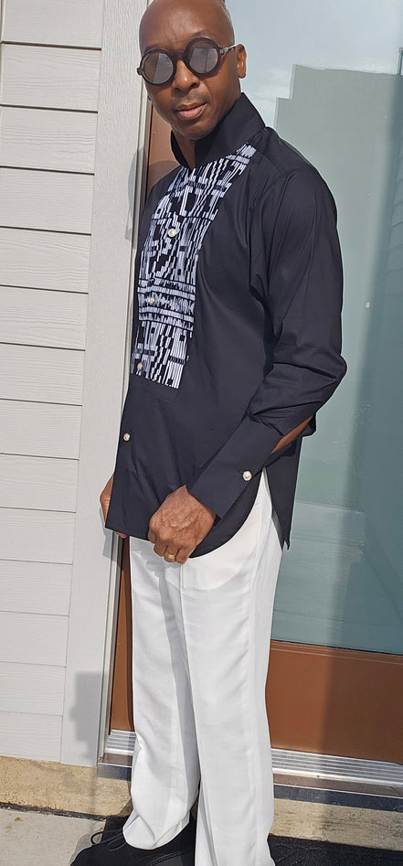 Avant-Garde Long Sleeved Damanze Black And White Cotton Shirt