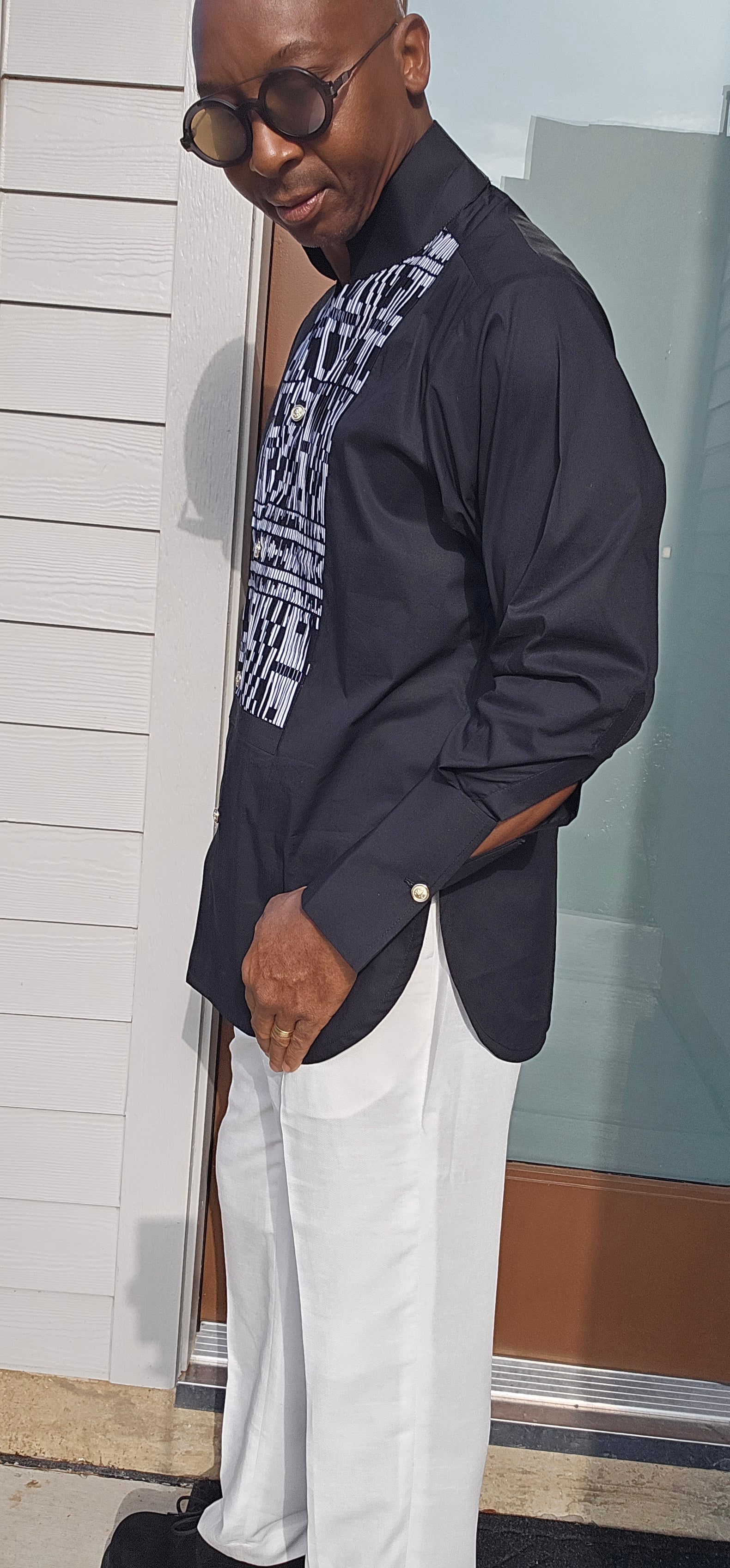 Avant-Garde Long Sleeved Damanze Black And White Cotton Shirt