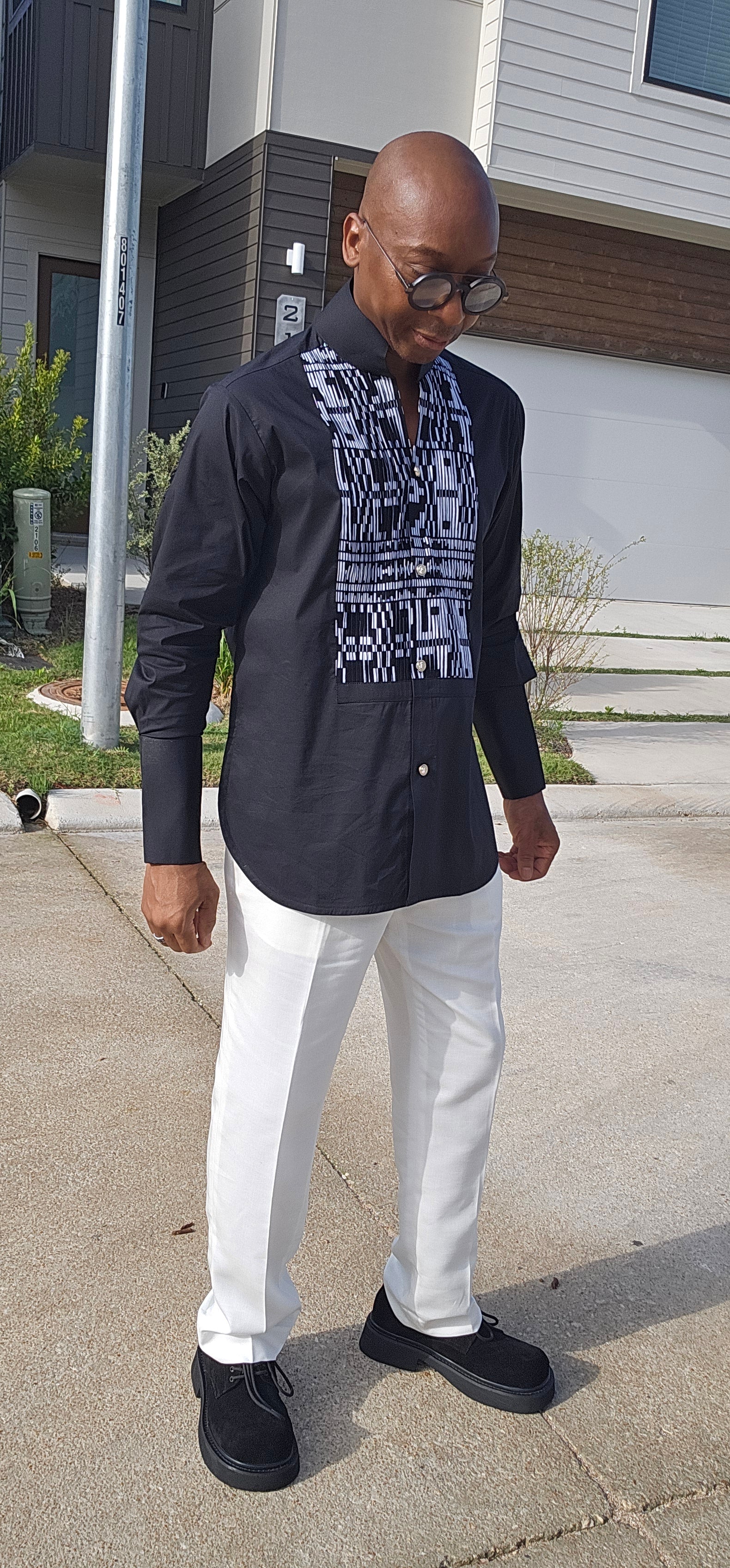 Avant-Garde Long Sleeved Damanze Black And White Cotton Shirt