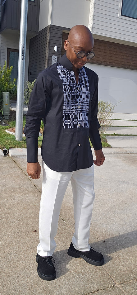 Avant-Garde Long Sleeved Damanze Black And White Cotton Shirt