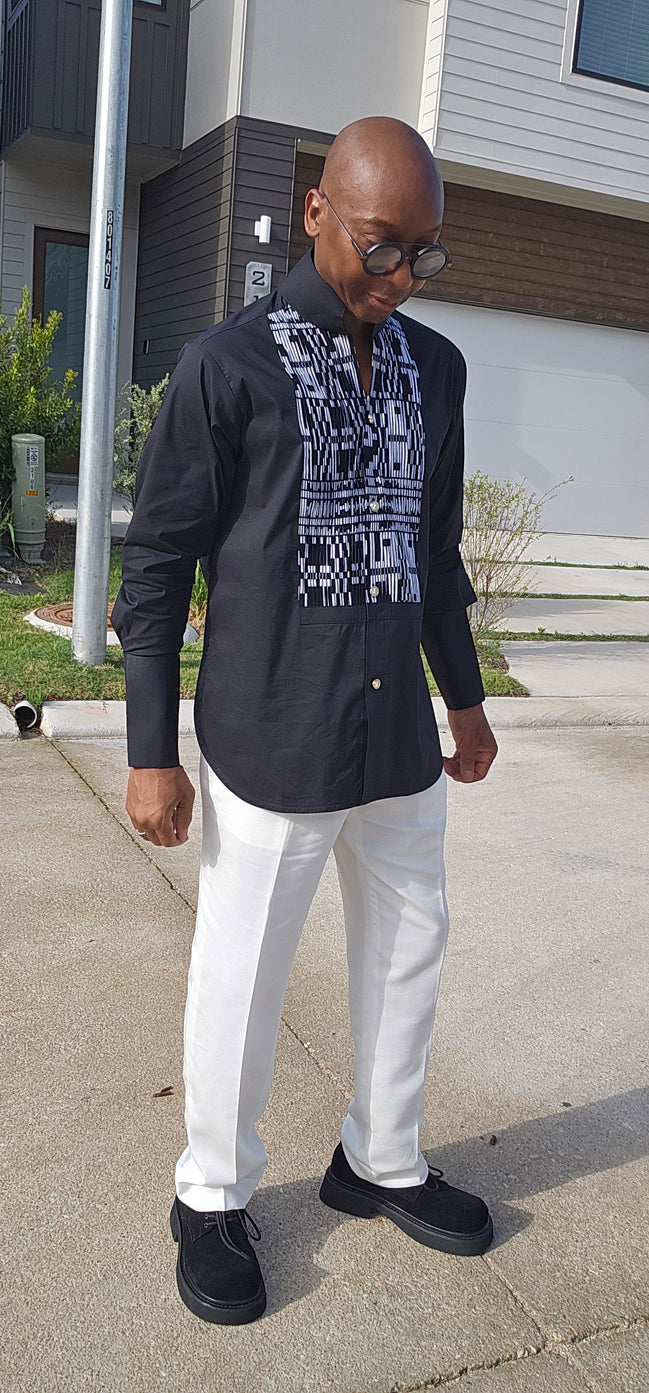 Avant-Garde Long Sleeved Damanze Black And White Cotton Shirt